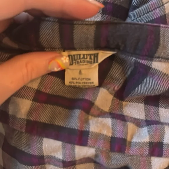 Duluth Trading Co Women’s Purple Plaid Long Sleeve Flannel Shirt Size L/Large - Picture 10 of 10